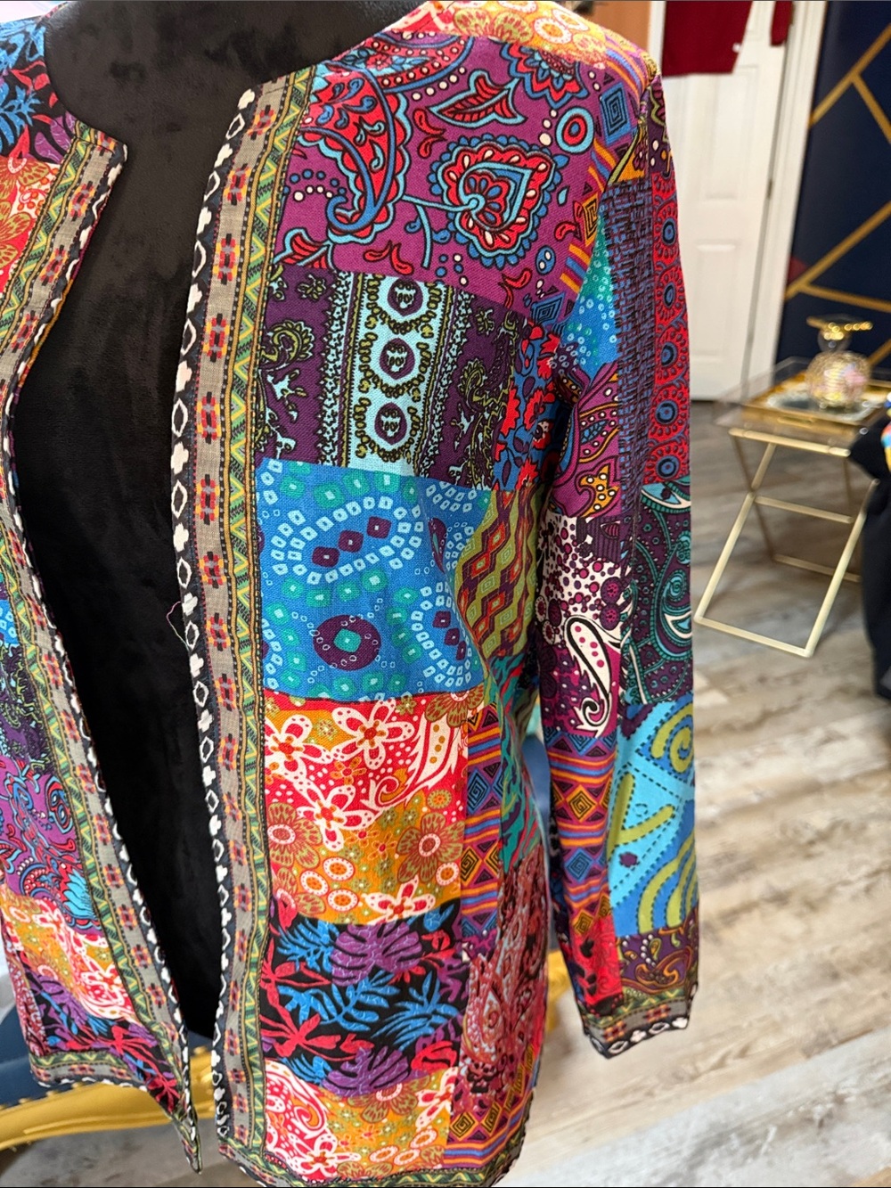 Vibrant Multi-Color Patchwork Open Cardigan - Picture 3 of 9